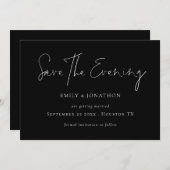 Minimalistisch Script Zwart Save the Evening Kaart (Voorkant / Achterkant)