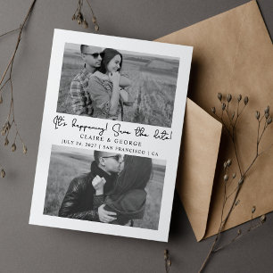 Minimalistisch Script Zwart-wit 2 foto's Save The Date