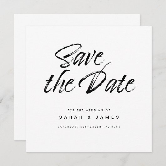 Minimalistisch script zwart-wit bruiloft save the date (Voorkant / Achterkant)