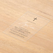 Minimalistisch Script Zwart Wit Eenvoudige Doop Acryl Uitnodigingen (Laagn)