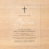 Minimalistisch Script Zwart Wit Eenvoudige Doop Acryl Uitnodigingen (Voorkant)