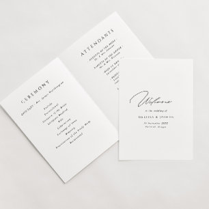 Minimalistisch Script Zwart & Wit Gevouwen Bruilof Programma