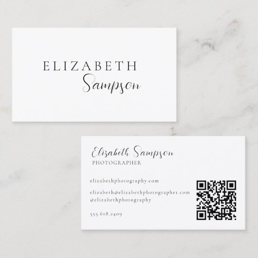 Minimalistisch script zwart-wit QR-code Visitekaartje (Voorkant / Achterkant)