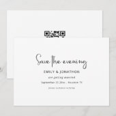 Minimalistisch Script Zwart Wit QR Save The Evenin Date (Voorkant / Achterkant)