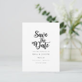 Minimalistisch script zwart-wit save the date aankondigingskaart (Staand voorkant)