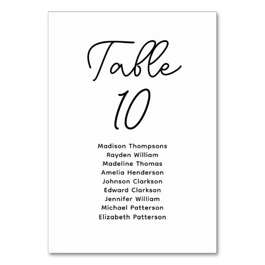 Minimalistisch Script zwart wit zitschema Kaart (Voorkant)