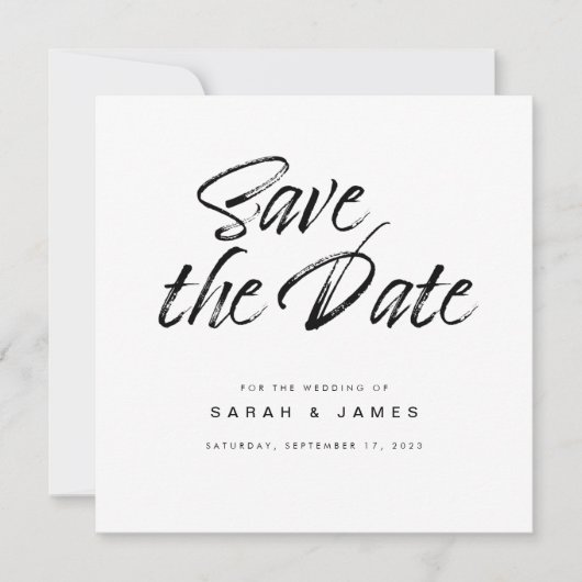 Minimalistisch script zwart withuwelijk save the date (Voorkant)