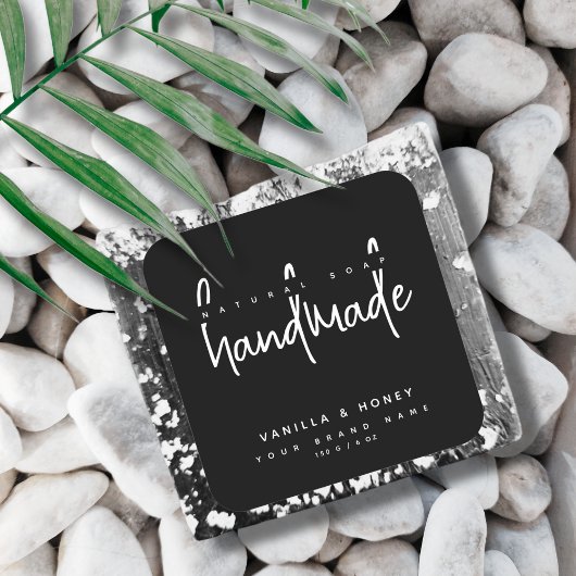 Minimalistisch script zwarte handgemaakte zeep lab vierkante sticker