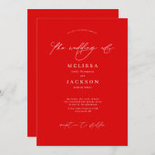 Minimalistisch scripting Red Wedding Invitation Kaart (Voorkant / Achterkant)