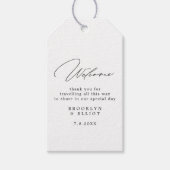 Minimalistisch scriptweddenschap Welkom Cadeaulabel (Voorkant)