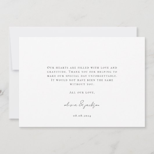 Minimalistisch scriptweduwschap bedankkaart (Achterkant)