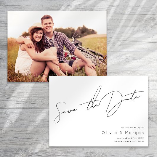Minimalistisch scriptweduwschap save the date