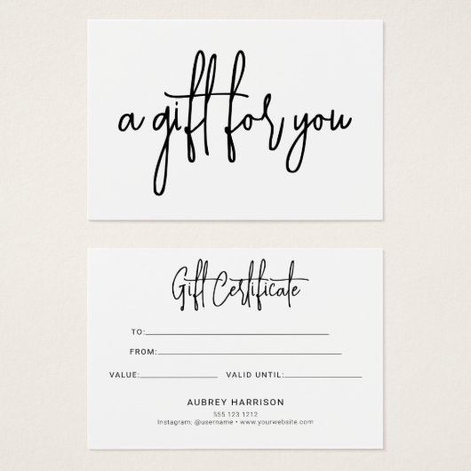 Minimalistisch scriptwitcadeaucertificaat visitekaartje (Voorkant /achterkant)