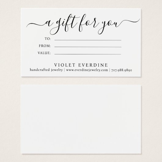 Minimalistisch sieraden ontwerper cadeaubon visitekaartje (Voorkant /achterkant)
