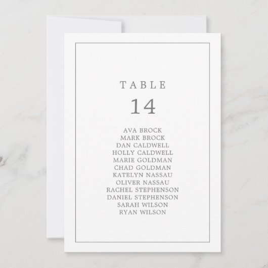 Minimalistisch Silver Typography Table Number Seat (Voorkant)
