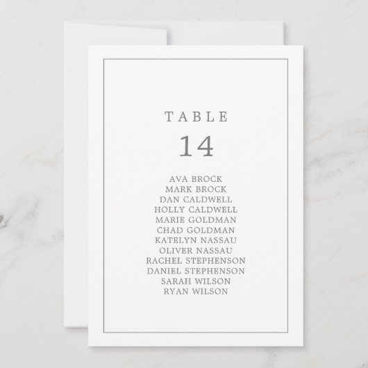 Minimalistisch Silver Typography Table Number Seat (Achterkant)