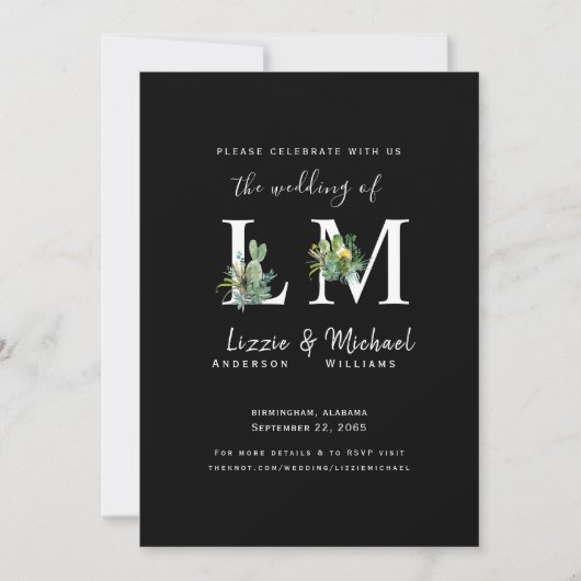 Minimalistisch simpele cactus Black Monogram bruil Kaart (Voorkant)