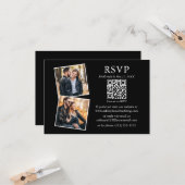 Minimalistisch Simple Black 2 Photo Weddenschap QR Kaart (Voorkant / Achterkant in situ)