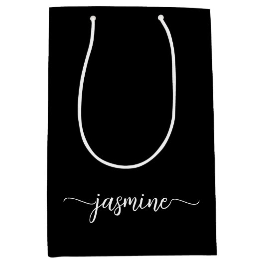 Minimalistisch Simple Black Monogram Girly Script Medium Cadeauzakje (Voorkant)