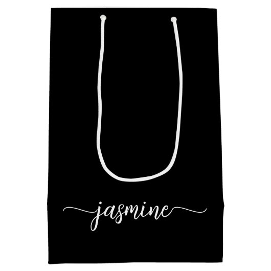 Minimalistisch Simple Black Monogram Girly Script Medium Cadeauzakje (Achterkant)