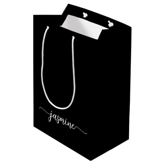 Minimalistisch Simple Black Monogram Girly Script Medium Cadeauzakje (Achterkant Gekanteld)