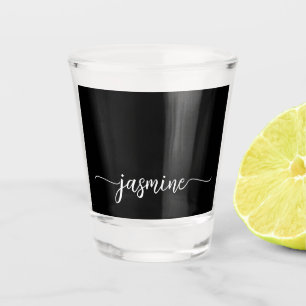 Minimalistisch Simple Black Monogram Girly Script Shot Glas