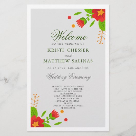 Minimalistisch Simple Floral Wedding Program Kaart (Voorkant)