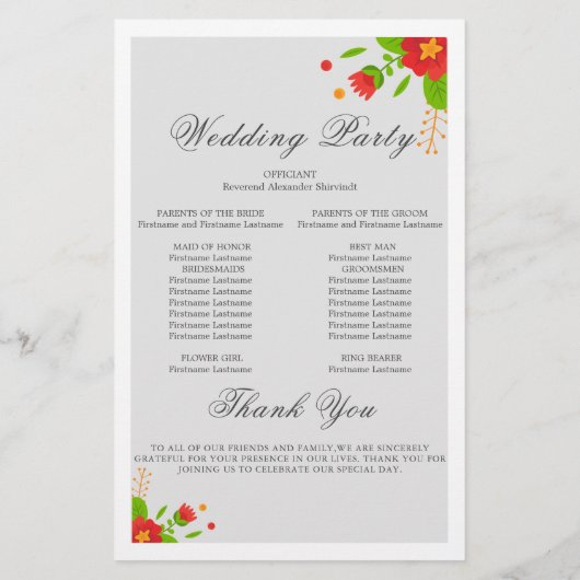Minimalistisch Simple Floral Wedding Program Kaart (Achterkant)