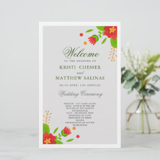 Minimalistisch Simple Floral Wedding Program Kaart