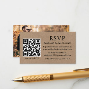 Minimalistisch Simple Photo Kraft Wedding QR RSVP Informatiekaartje