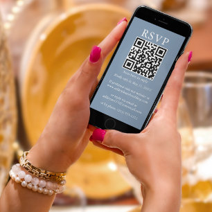 Minimalistisch Simple Weddenschap QR RSVP Dusty Bl Kaart