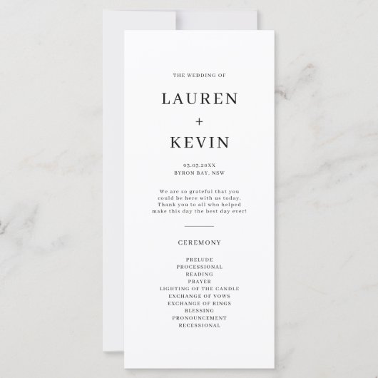 Minimalistisch Simple Wedding Ceremony-programma (Voorkant)
