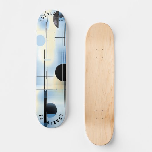 Minimalistisch Sky Blue en zwart geometrisch skate Skateboard (Voorkant)