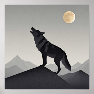 Minimalistisch Slank wolf silhouet huilen Poster