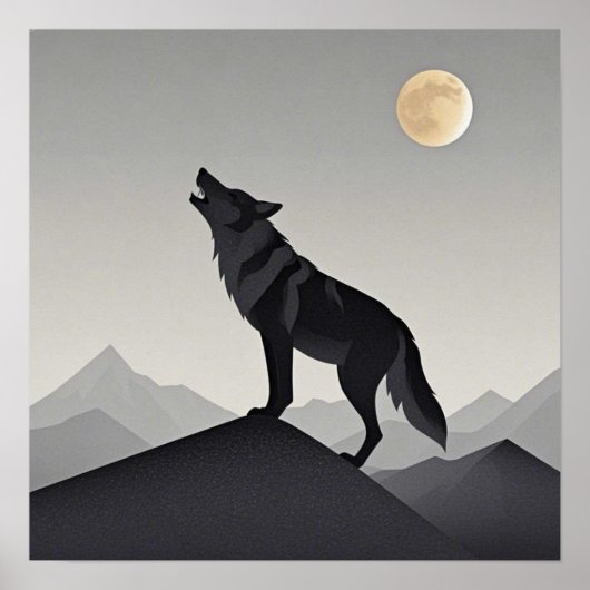 Minimalistisch Slank wolf silhouet huilen Poster (Voorkant)