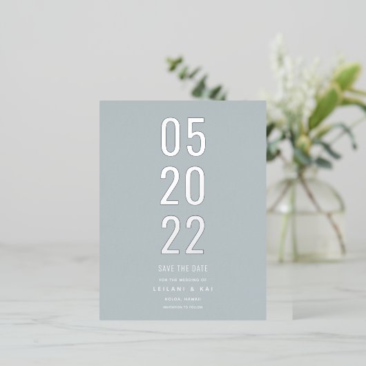 Minimalistisch sparen de Datum Blauw Folie Uitnodiging Briefkaart (Staand Voorkant)