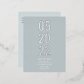 Minimalistisch sparen de Datum Blauw Folie Uitnodiging Briefkaart (Voorkant / Achterkant)