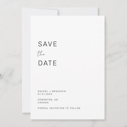 Minimalistisch sparen de Datum Moderne Eenvoudige Save The Date (Voorkant)
