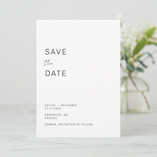 Minimalistisch sparen de Datum Moderne Eenvoudige  Save The Date (Staand voorkant)