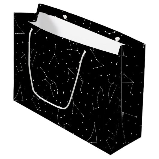 Minimalistisch sterrenbeeldpatroon in zwart-wit groot cadeauzakje (Voorkant Gekanteld)