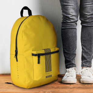 Minimalistisch stijlvol geel zwart streepjes monog bedrukte rugzak