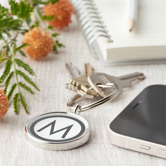 Minimalistisch Stijlvol Monogram Initiaal Grijs Sleutelhanger (Zijkant)