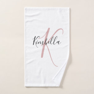 Minimalistisch Stof Roze Monogram Handdoek