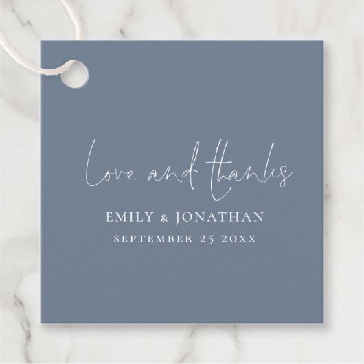 Minimalistisch stoffig blauw liefde Bedankt bruilo Bedankjes Labels (Voorkant)