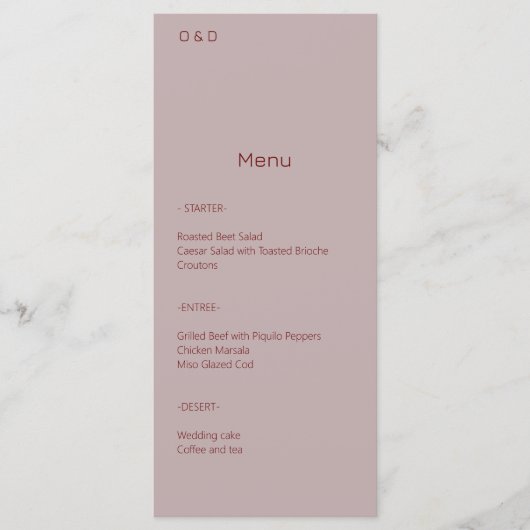 Minimalistisch stoffig Roos Menu (Voorkant)