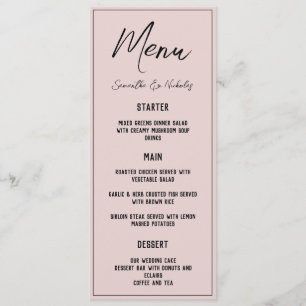 Minimalistisch stoffig roze menu
