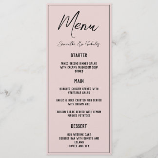 Minimalistisch stoffig roze menu