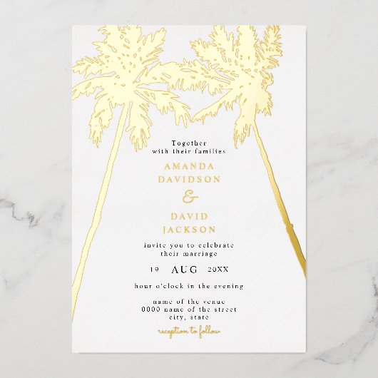 Minimalistisch strand Boho Weddenschap met goudpal Folie Uitnodiging (Voorkant)