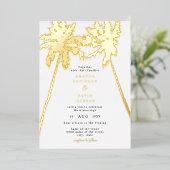 Minimalistisch strand Boho Weddenschap met goudpal Folie Uitnodiging (Staand Voorkant)