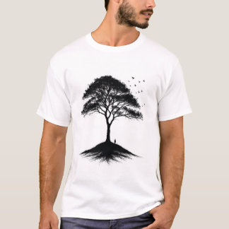 Minimalistisch T-shirt voor bomen en vogels |